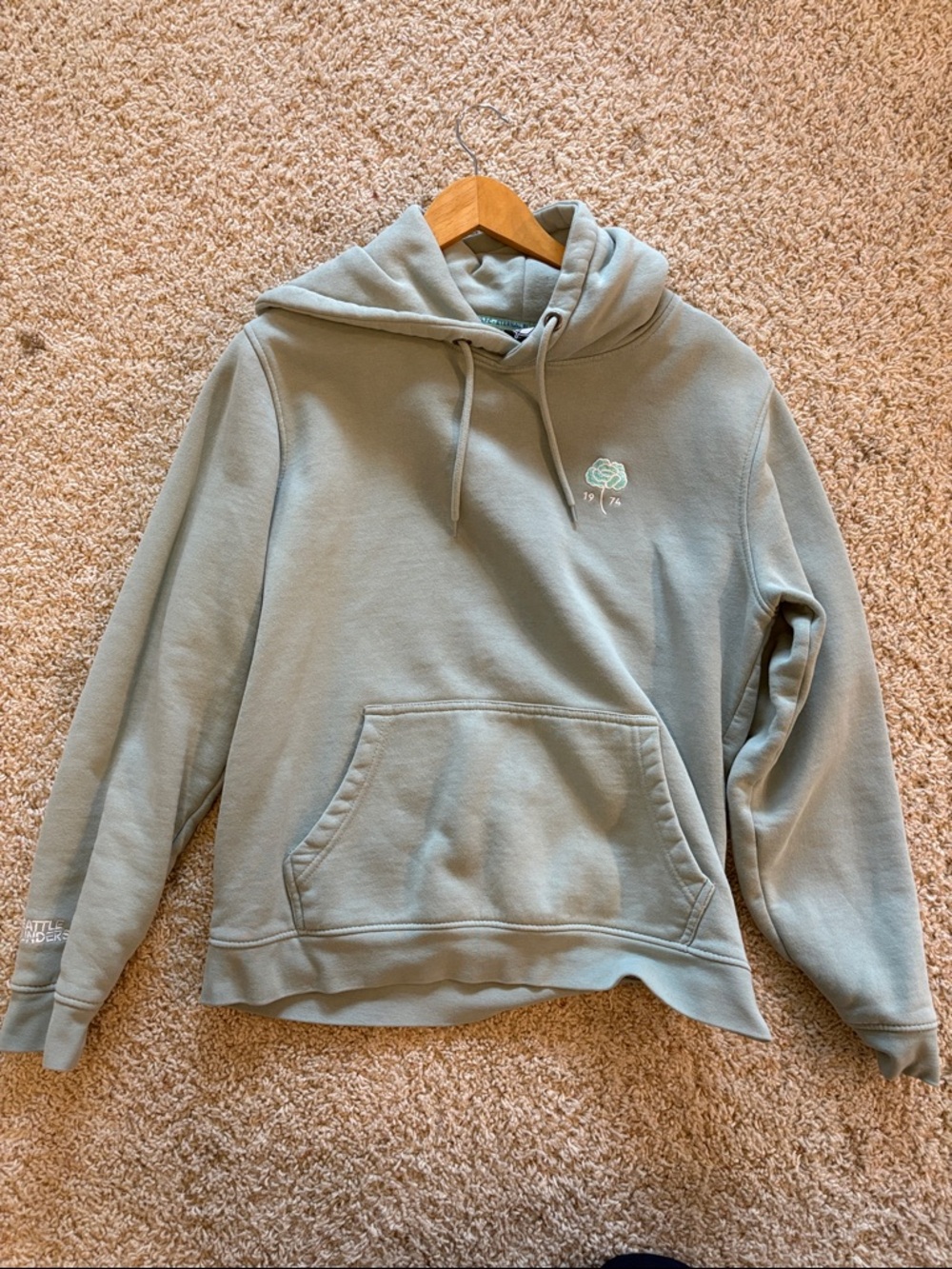 Men'sGreen Hooded Sweatshirt with Subtle Rose Embroidery - Seattle Sounders